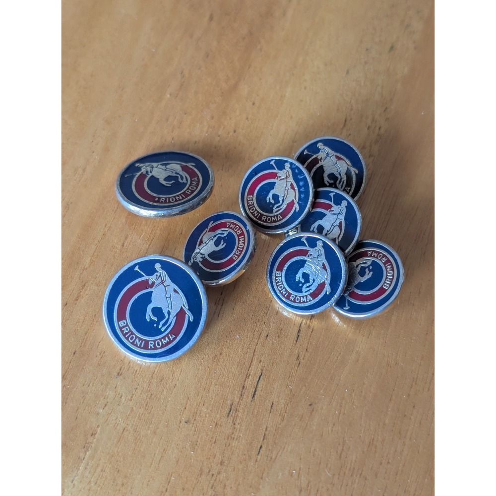 Brioni Roma Polo Player Metal Gold Buttons Set Of 8 Back & Front Signed